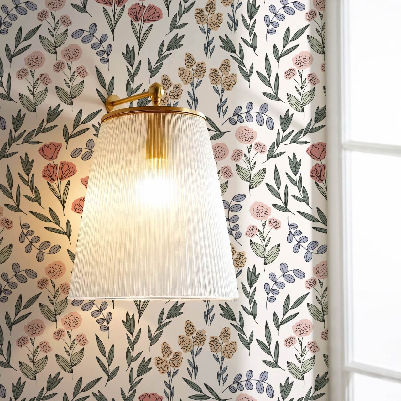 River Country Floral Blush Green Wallpaper