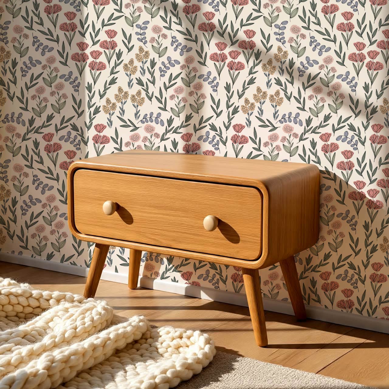 River Country Floral Blush Green Wallpaper