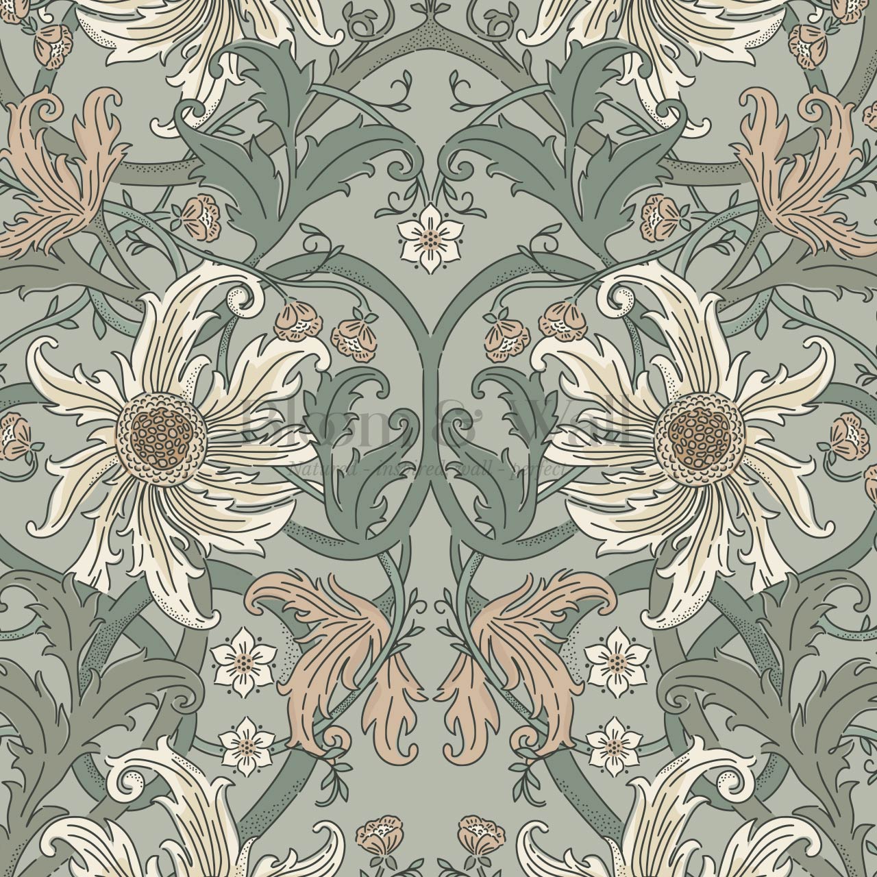Robin Heritage Bloomery Sage Tan Wallpaper