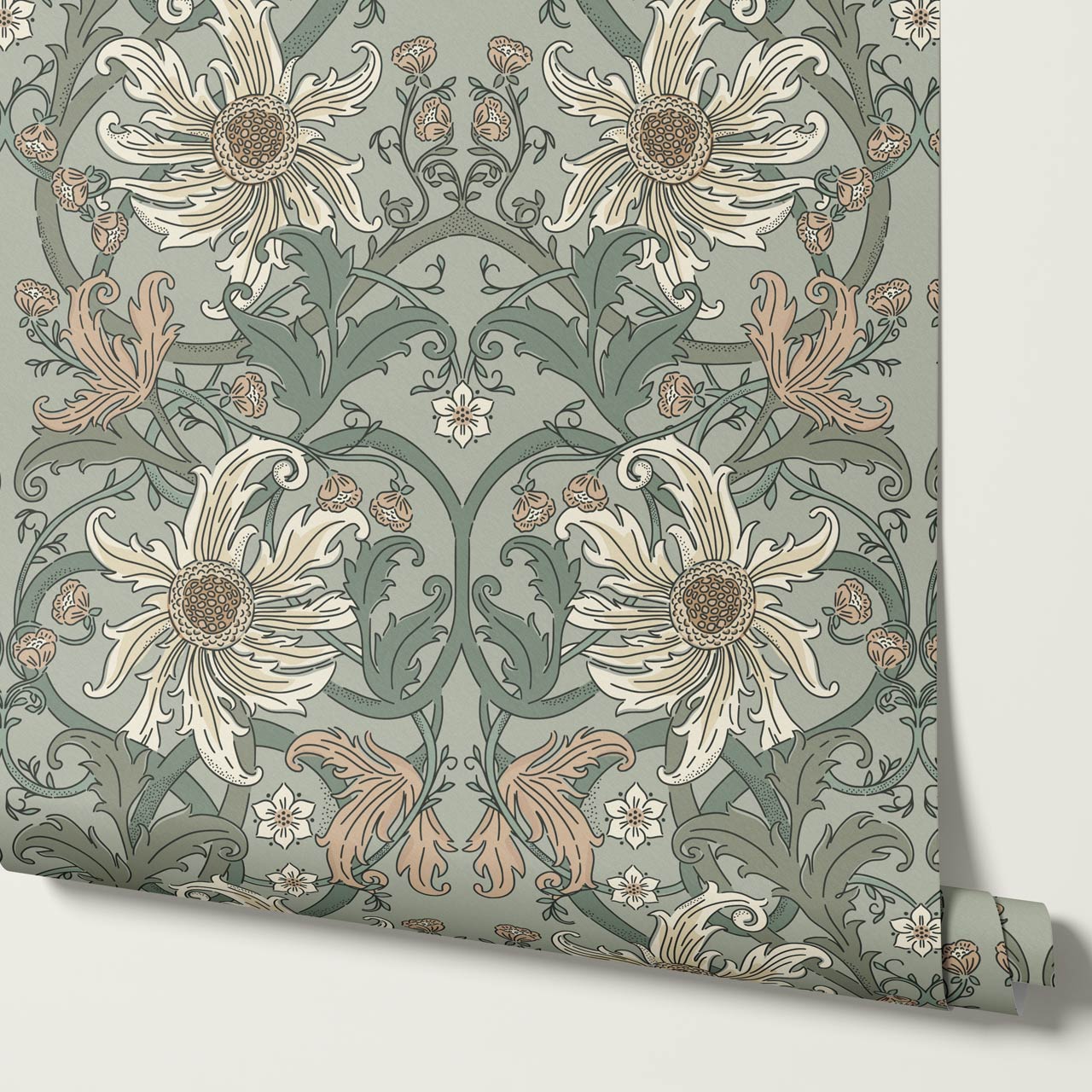 Robin Heritage Bloomery Sage Tan Wallpaper