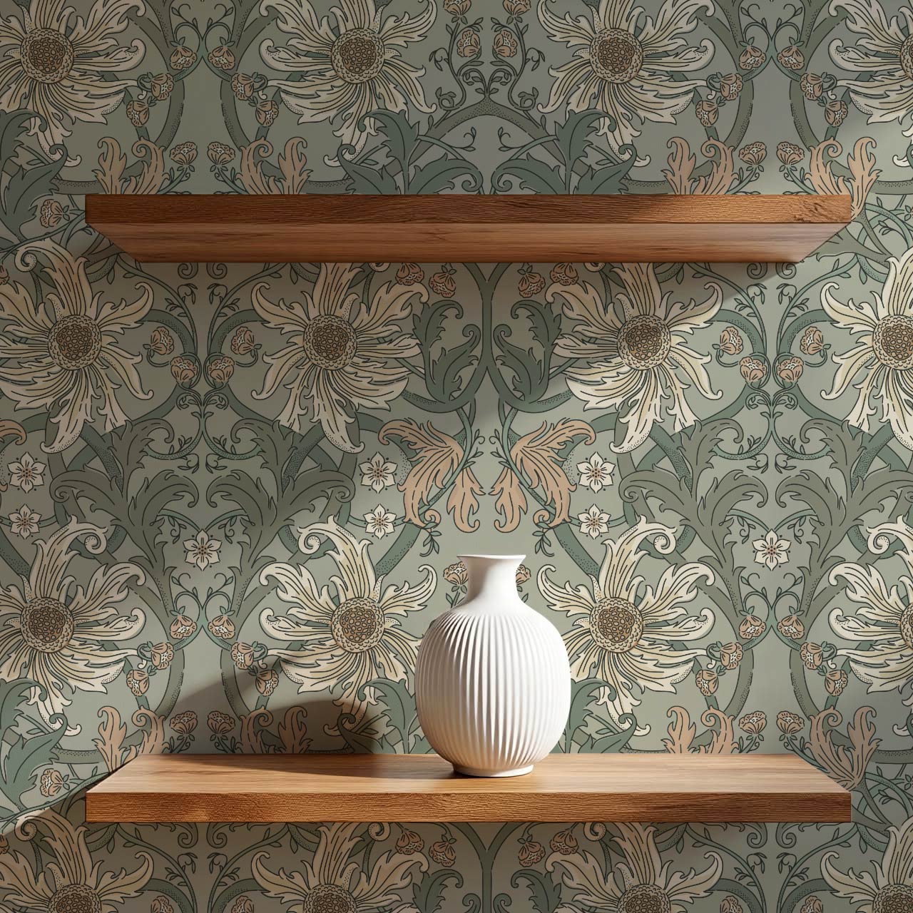 Robin Heritage Bloomery Sage Tan Wallpaper