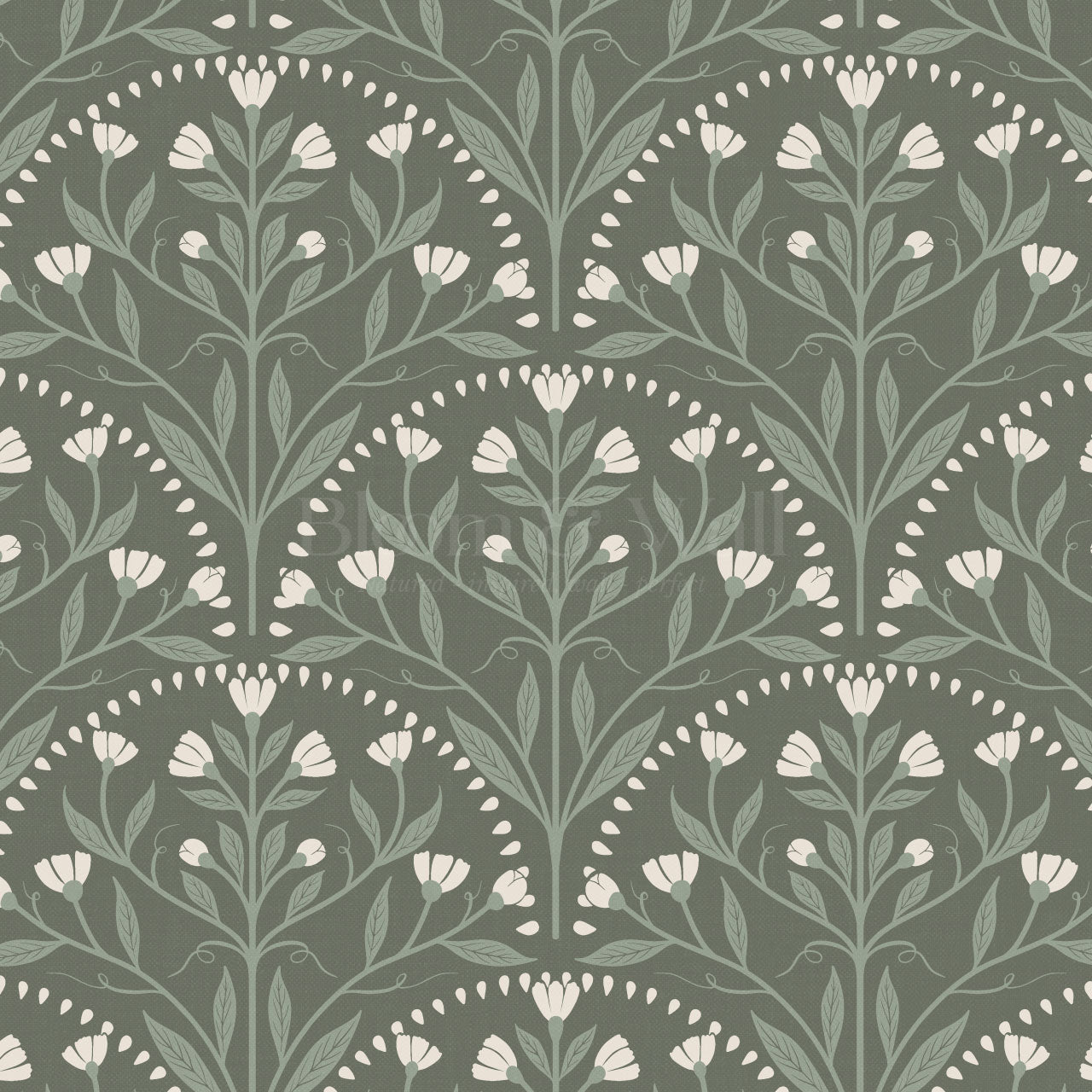 Rochelle Creeping Trellis Scallop Forest Wallpaper
