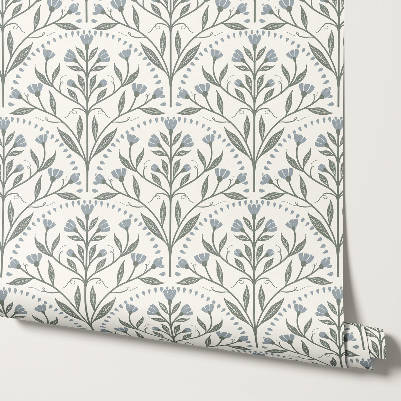 Rochelle Creeping Trellis Scallop Blue Green Wallpaper