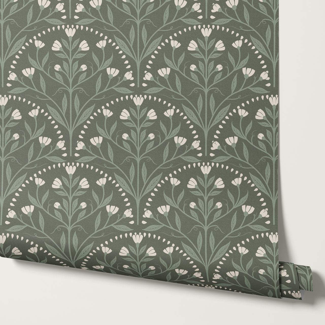 Rochelle Creeping Trellis Scallop Forest Wallpaper