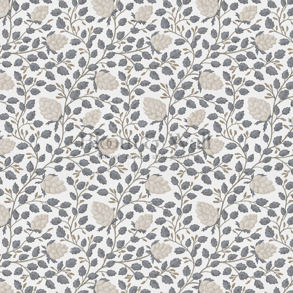 Romelia Hope Vine Ivory Slate Blue Wallpaper