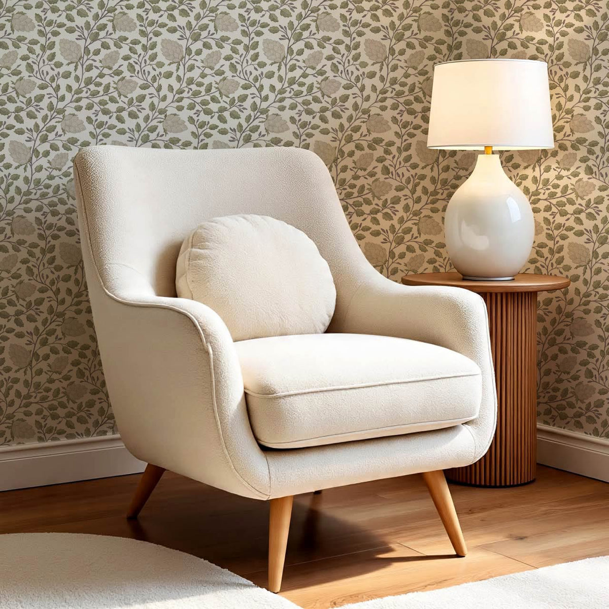 Romelia Hope Vine Cream Taupe Olive Wallpaper