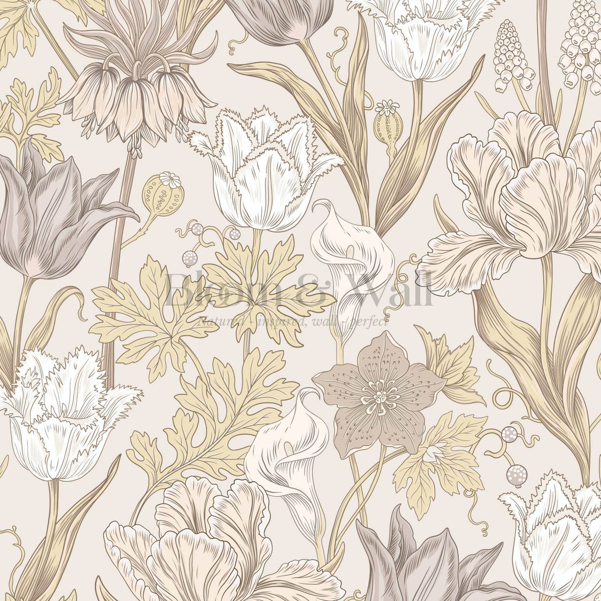 Rosa Tulips Beige Soft Dove Gray Wallpaper