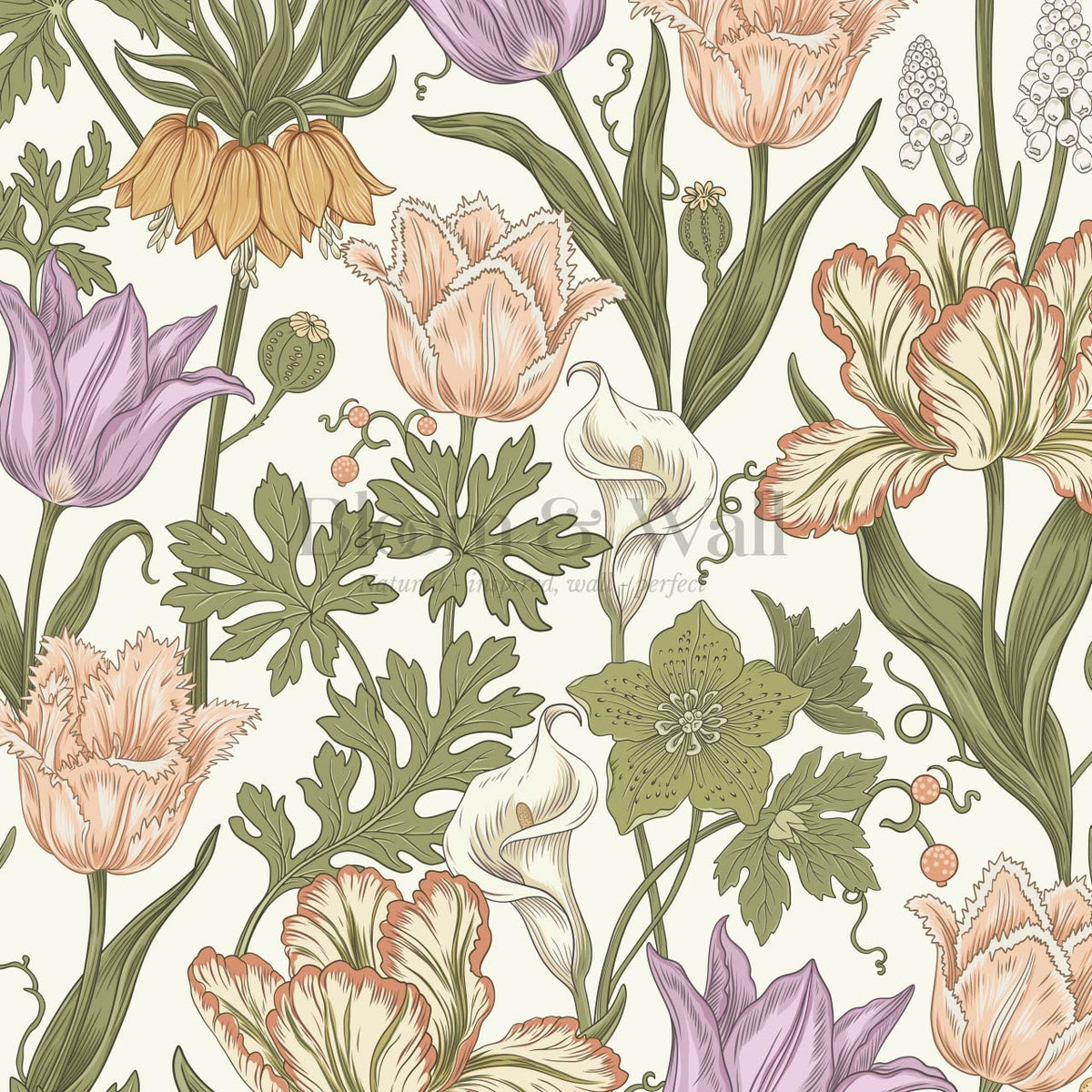 Rosa Tulips Cream Blush Plum Wallpaper