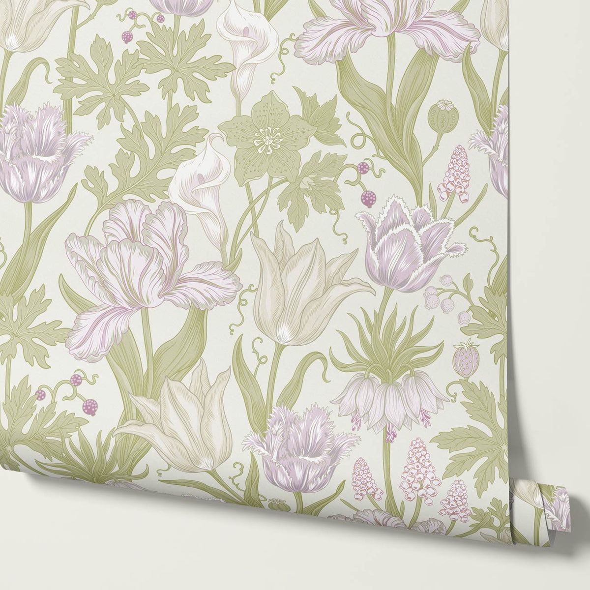 Rosa Tulips Soft Green Lilac Wallpaper