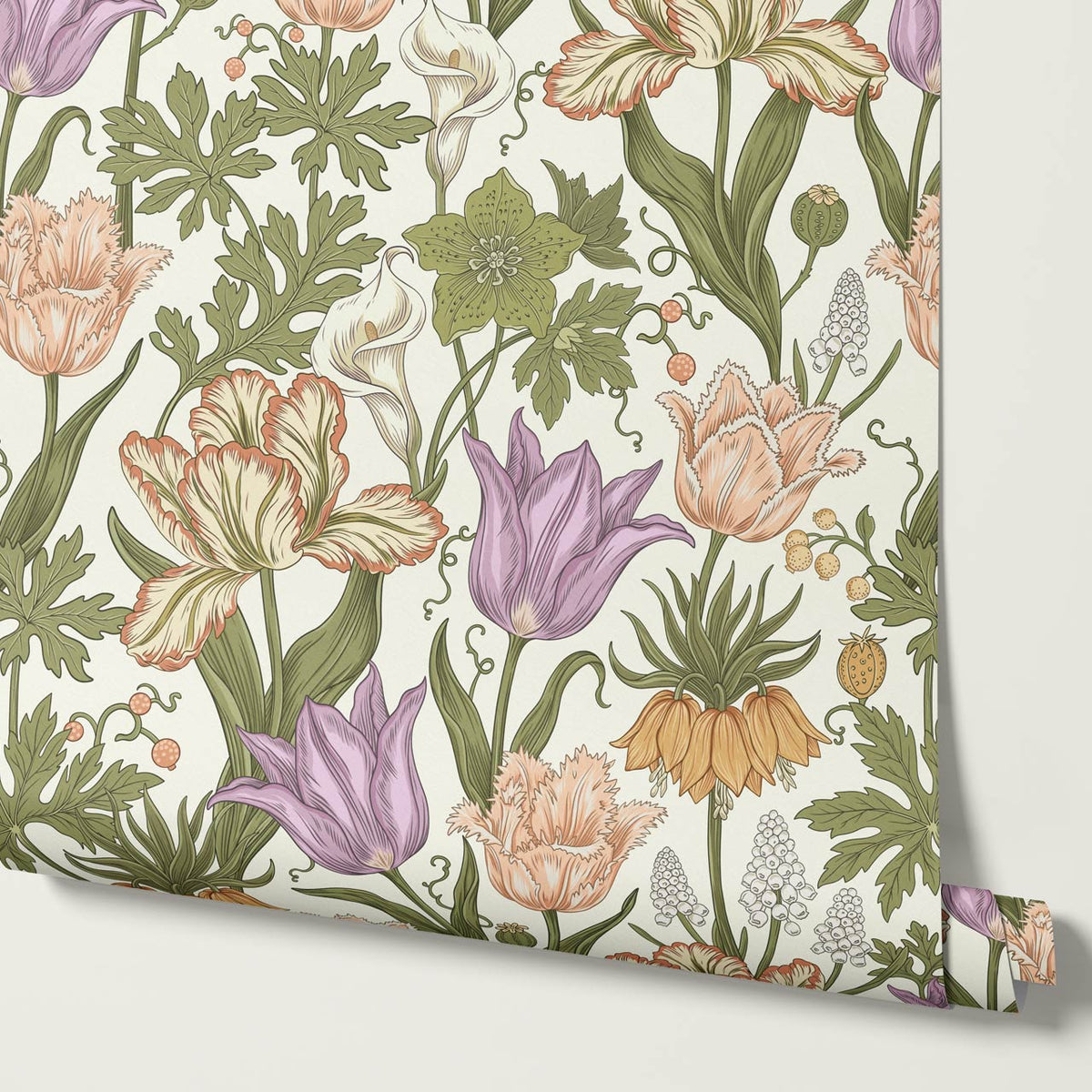 Rosa Tulips Cream Blush Plum Wallpaper