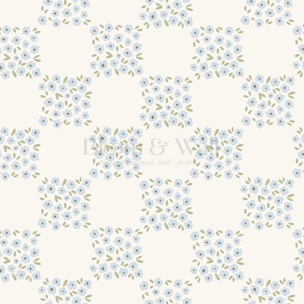 Rosalie Floral Checkerboard Soft Blue Wallpaper