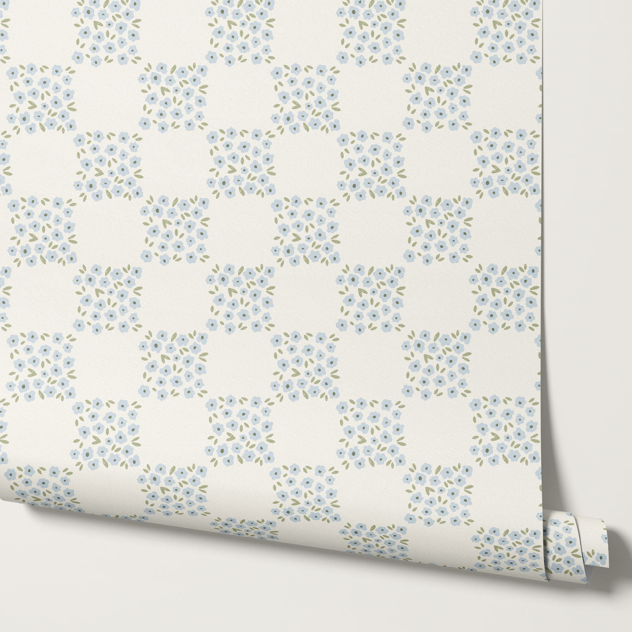 Rosalie Floral Checkerboard Soft Blue Wallpaper
