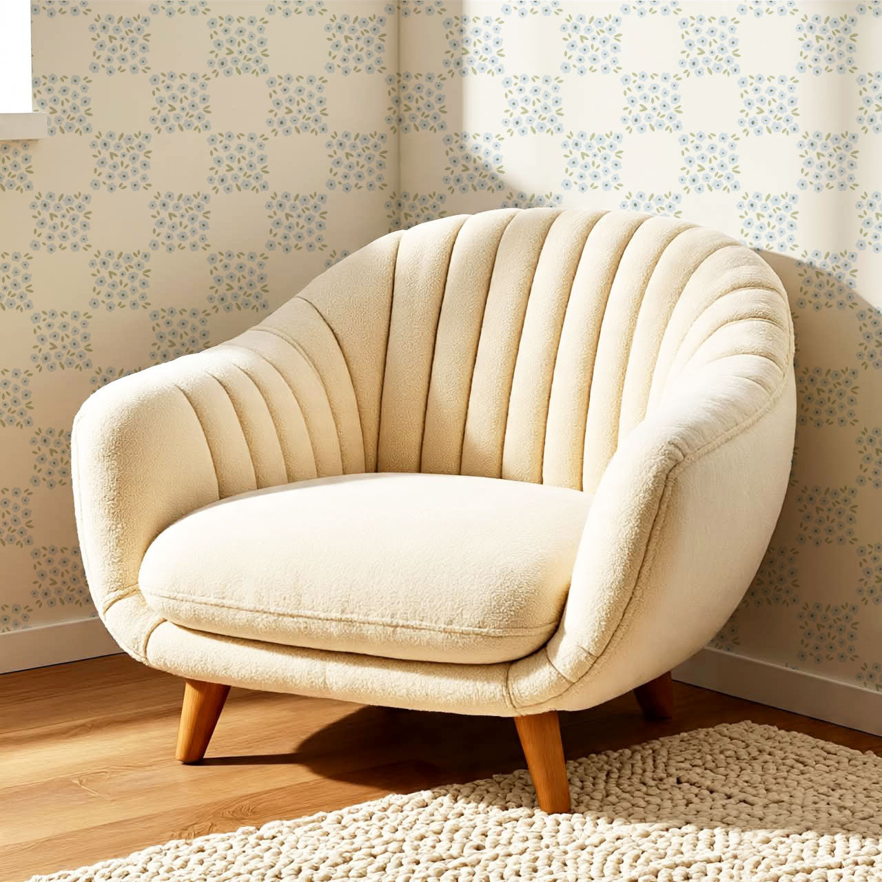 Rosalie Floral Checkerboard Soft Blue Wallpaper