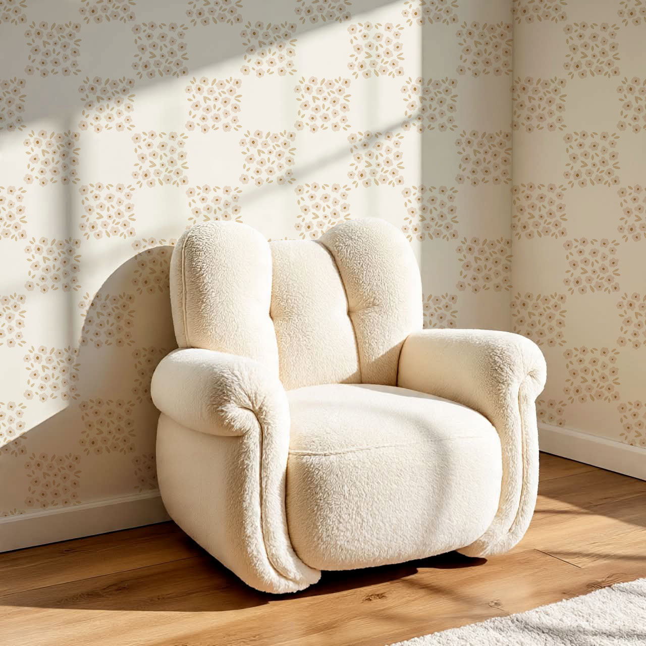 Rosalie Floral Checkerboard Neutral Wallpaper