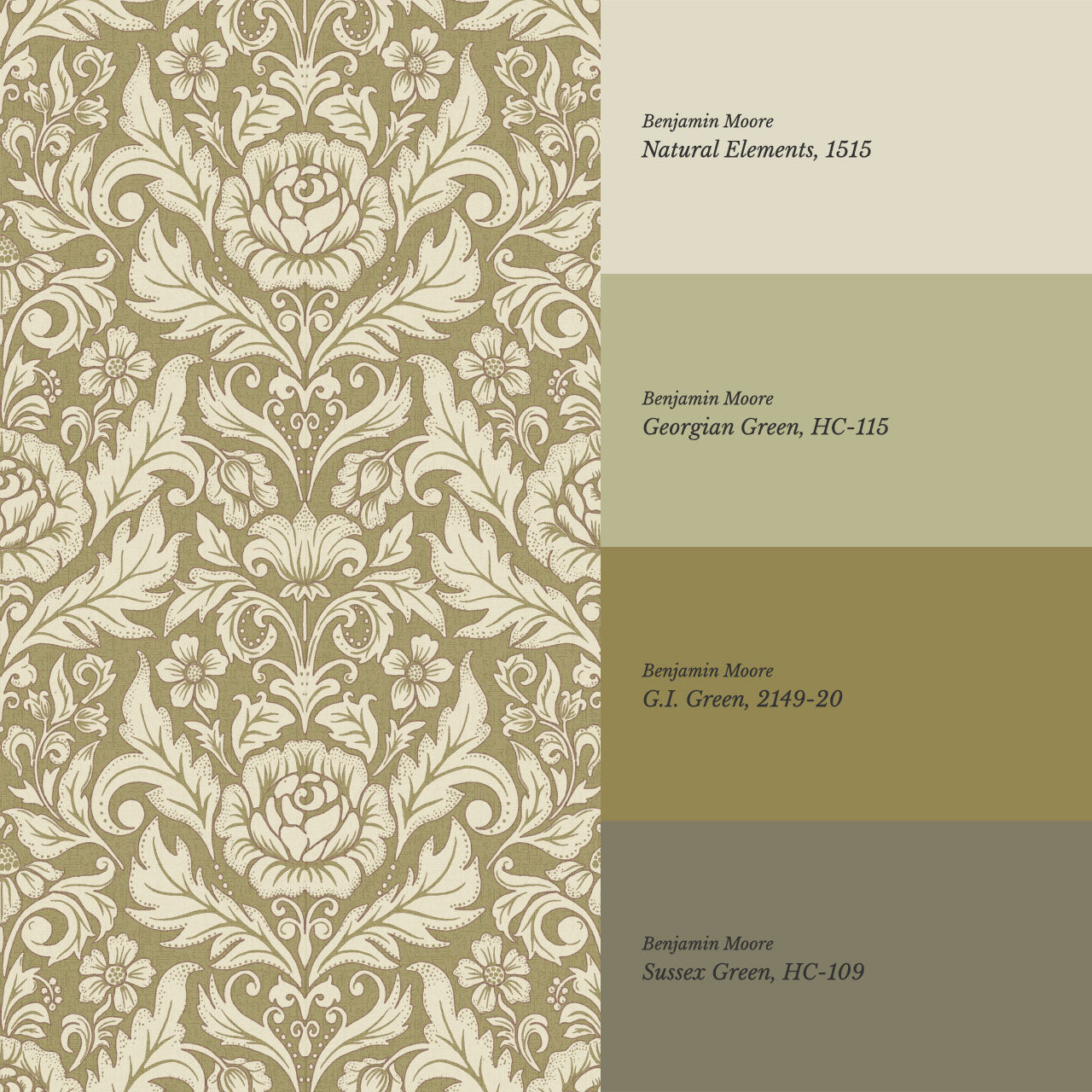 Rosalind Arya Versailles Damask Olive Wallpaper
