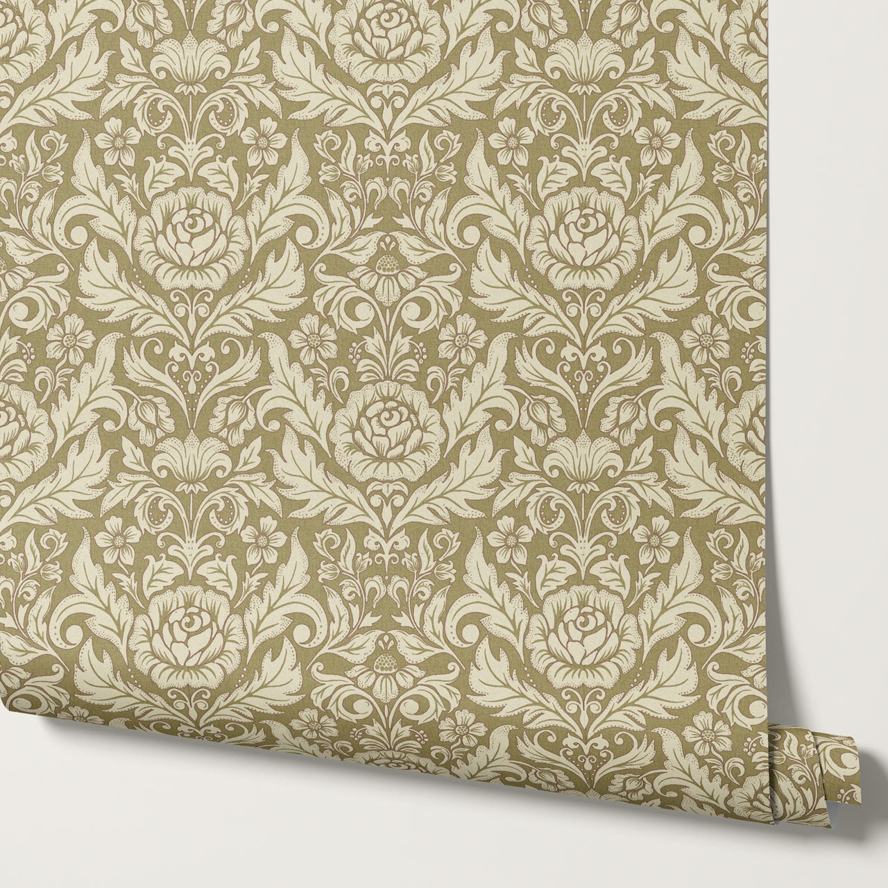 Rosalind Arya Versailles Damask Olive Wallpaper