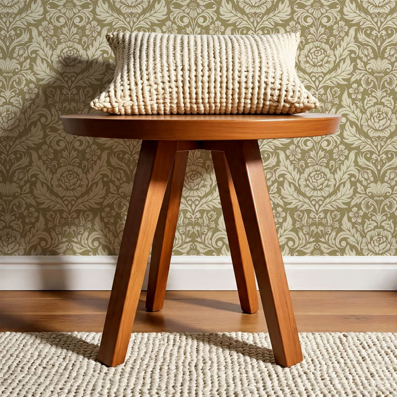 Rosalind Arya Versailles Damask Olive Wallpaper