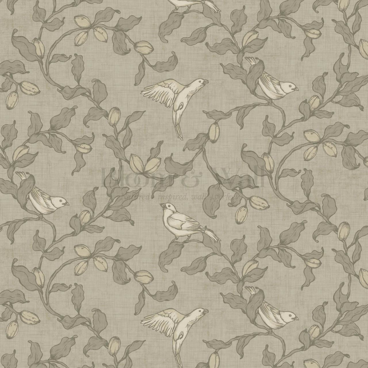 Rosallia Birdsong Branches Khaki Olive Wallpaper