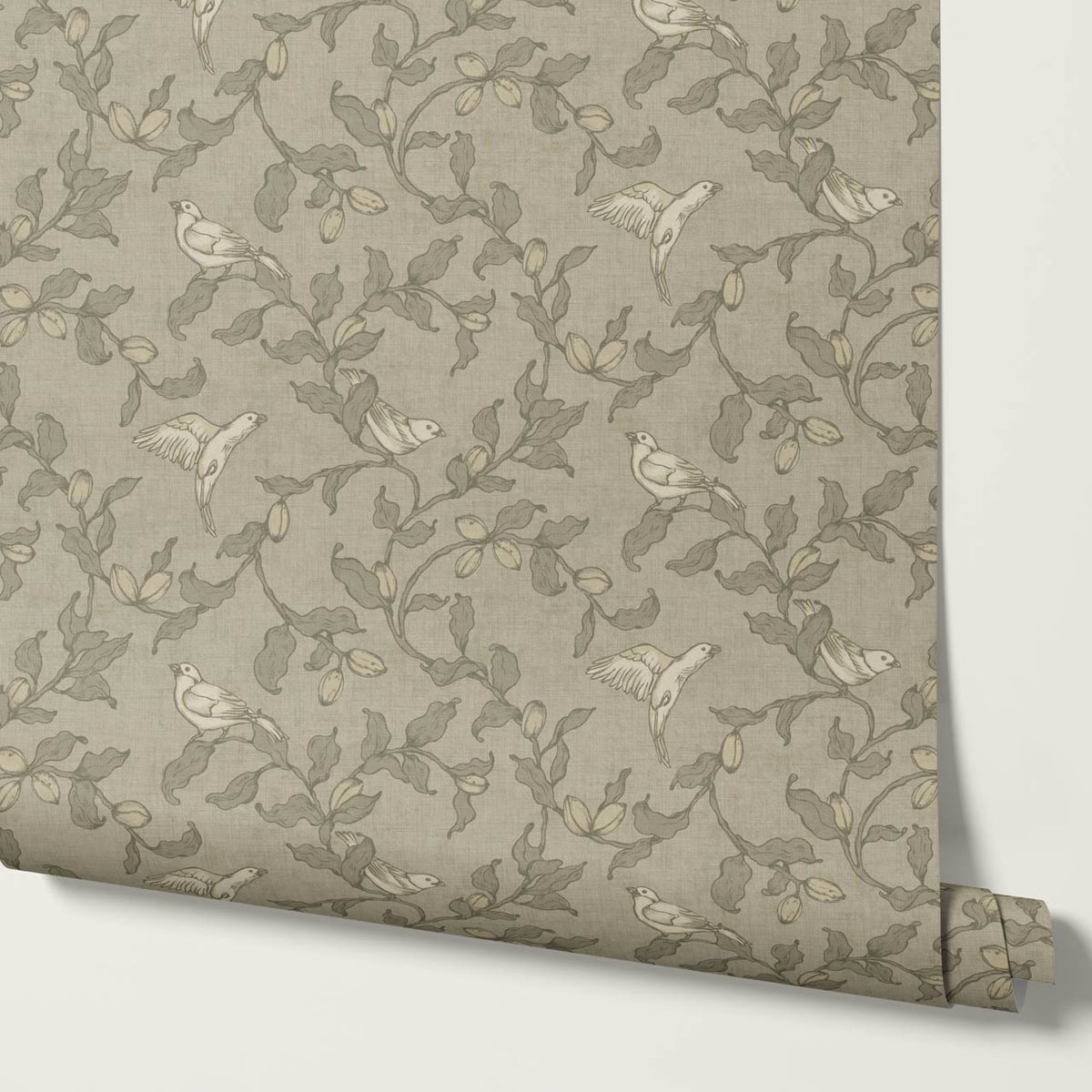 Rosallia Birdsong Branches Khaki Olive Wallpaper