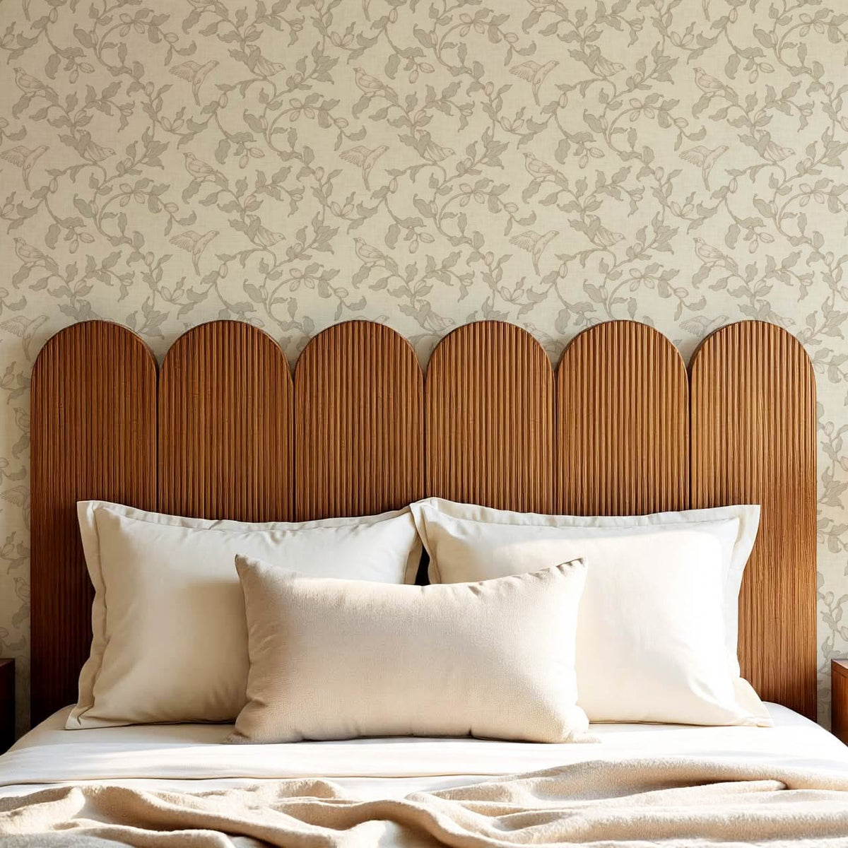 Rosallia Birdsong Branches White Coffee Olive Wallpaper
