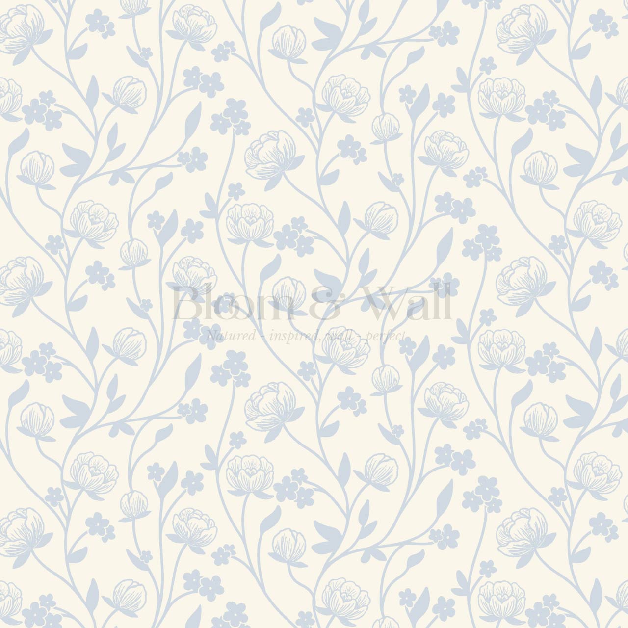 Rosario Delicate Blooms Sky Blue Cream Wallpaper