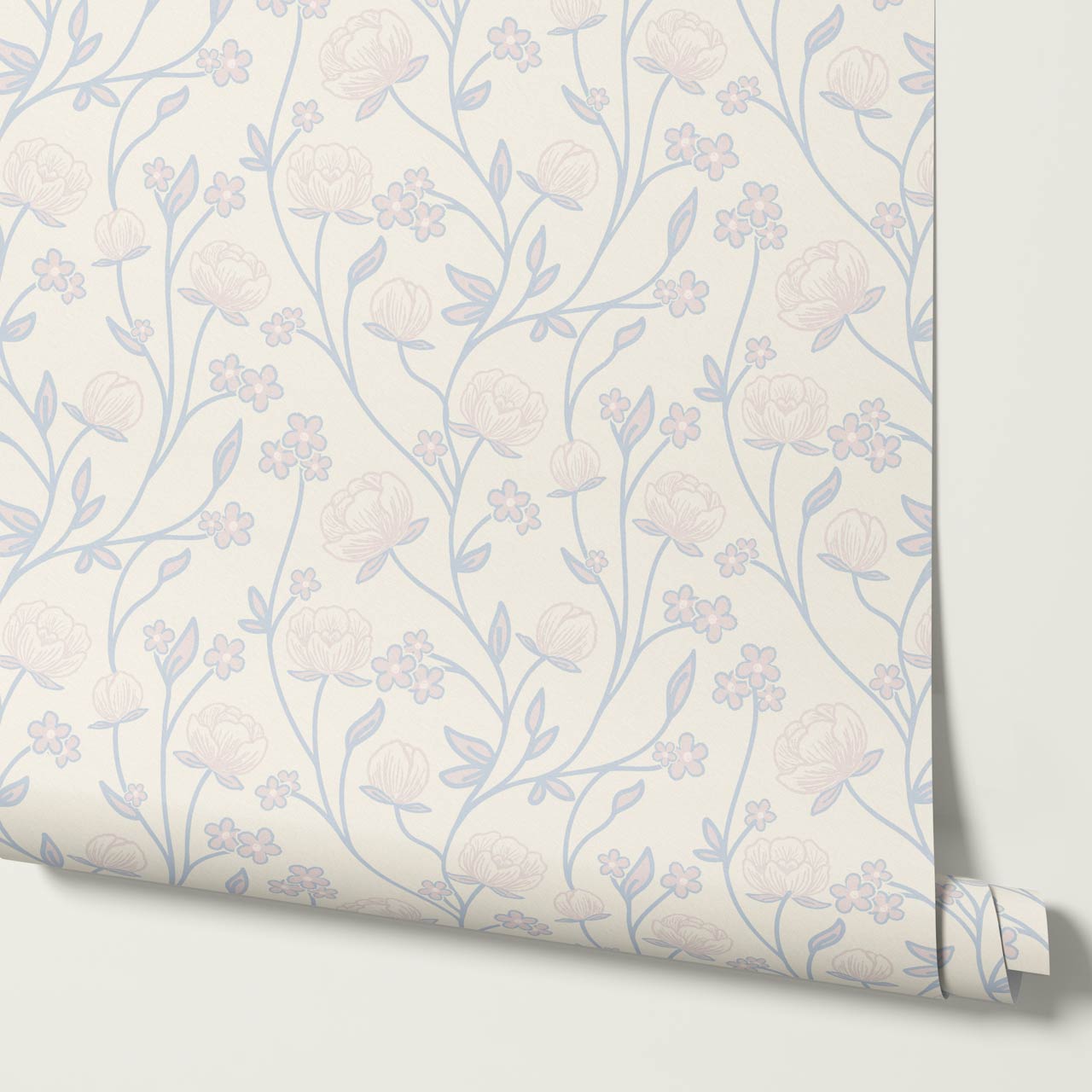 Rosario Delicate Blooms Sky Butter Wallpaper