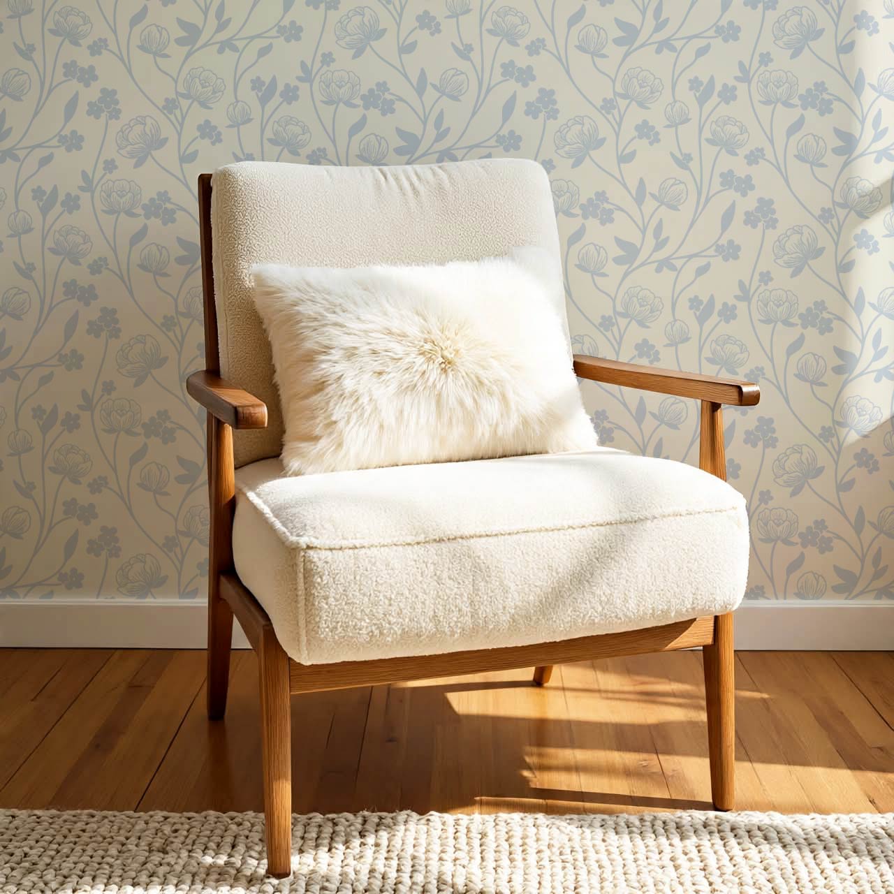 Rosario Delicate Blooms Sky Blue Cream Wallpaper