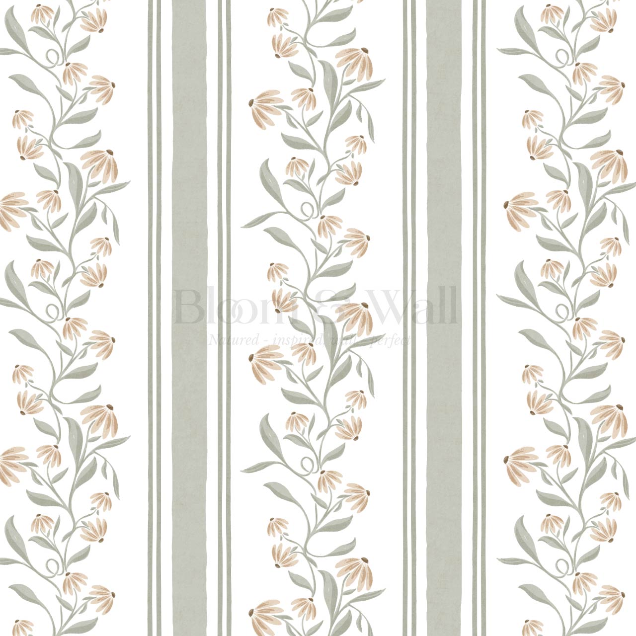 Rumi Climbing Coneflowers Sage Off-White Wallpaper
