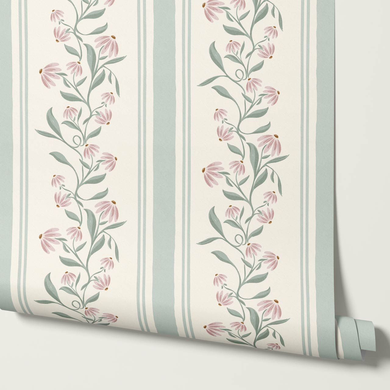 Rumi Climbing Coneflowers Butter Sage Wallpaper