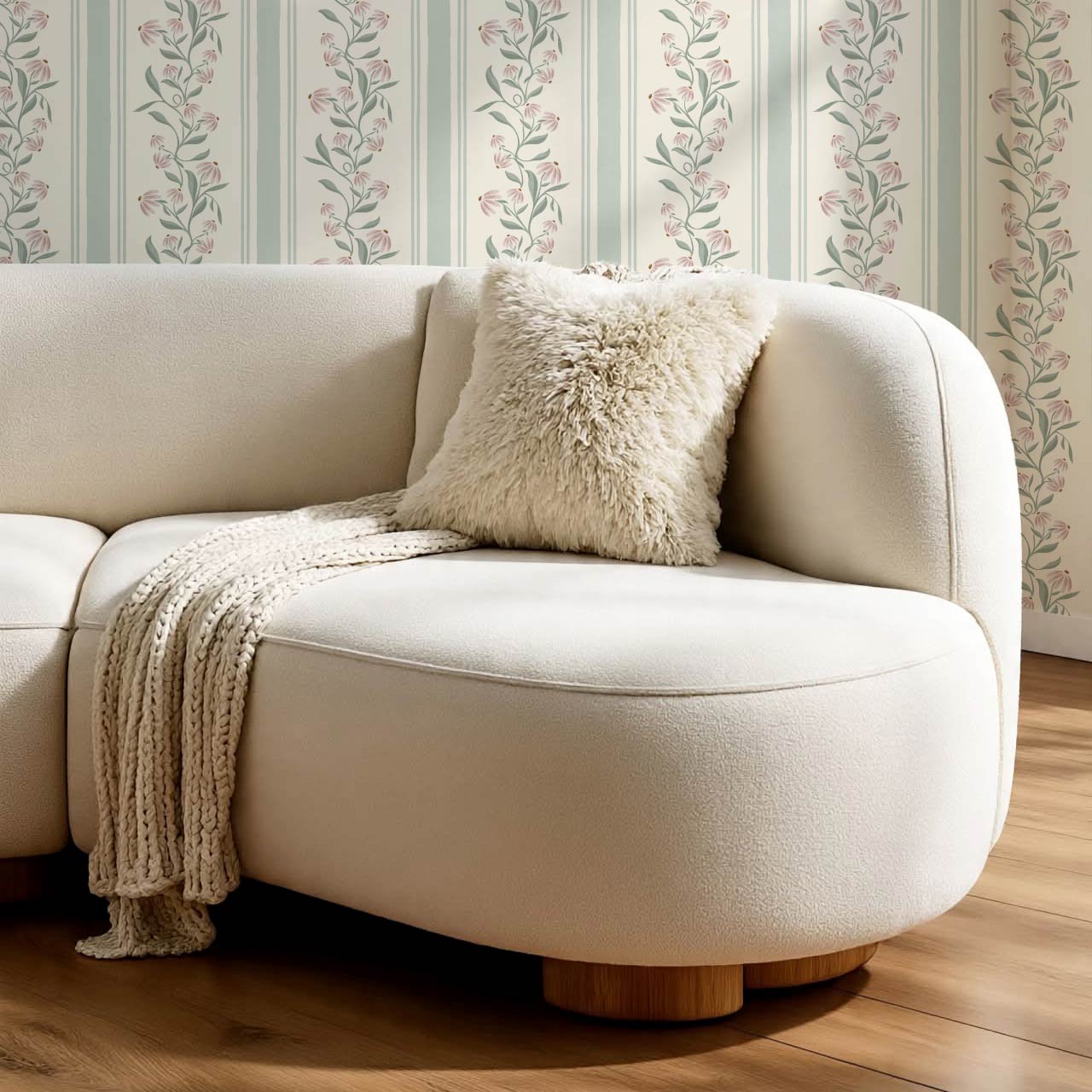 Rumi Climbing Coneflowers Butter Sage Wallpaper