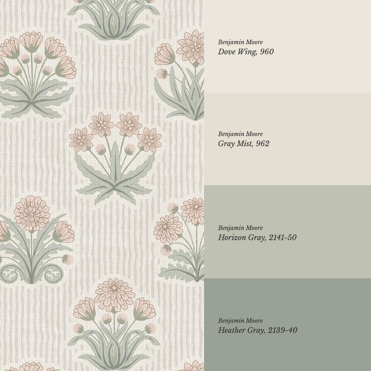 Runa Retro Prairie Folk Flower Pale Coral Ivory Wallpaper