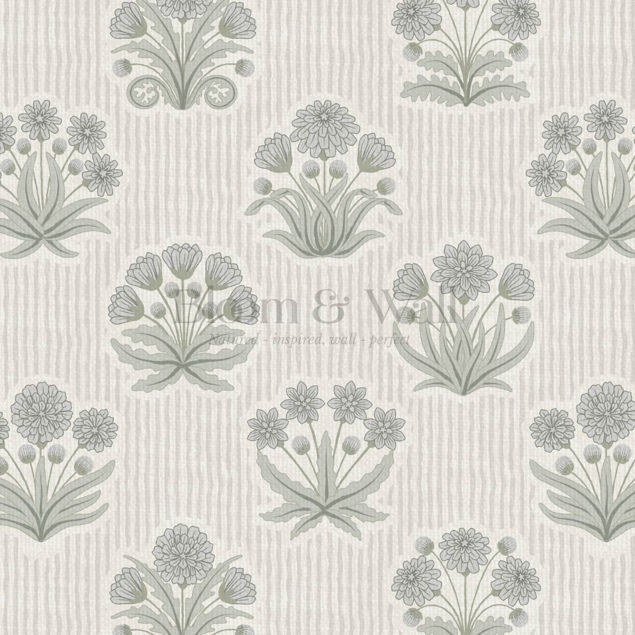 Runa Retro Prairie Folk Flower Blue Gray Ivory Wallpaper
