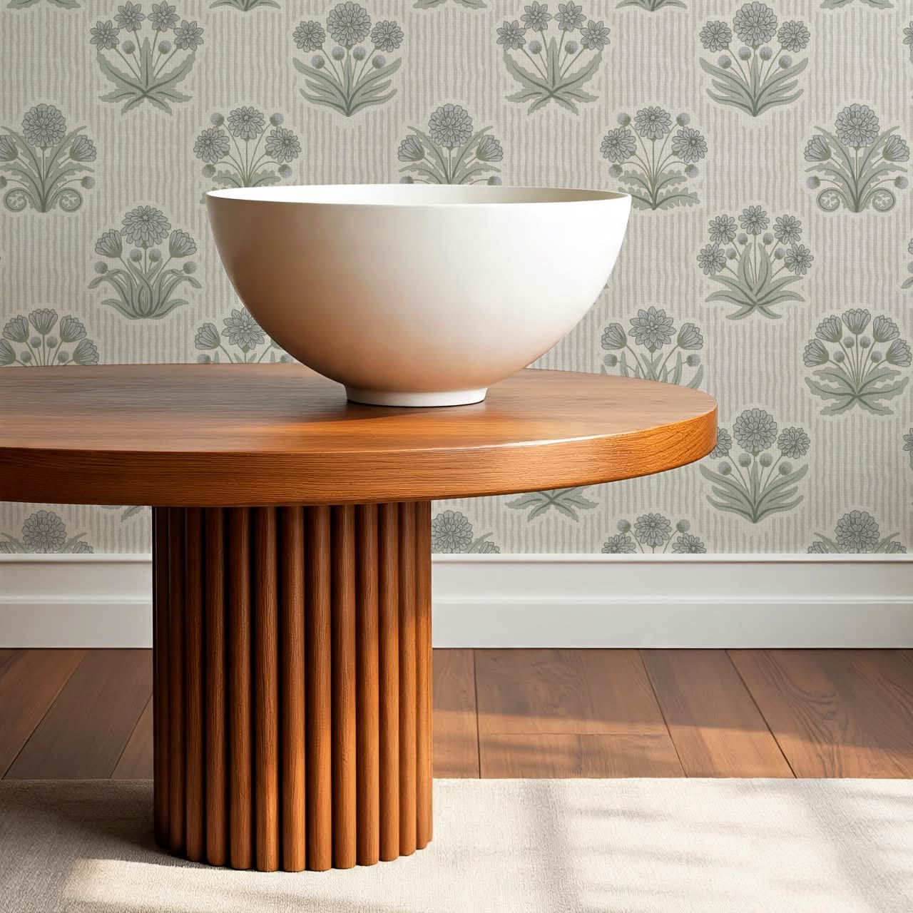 Runa Retro Prairie Folk Flower Blue Gray Ivory Wallpaper