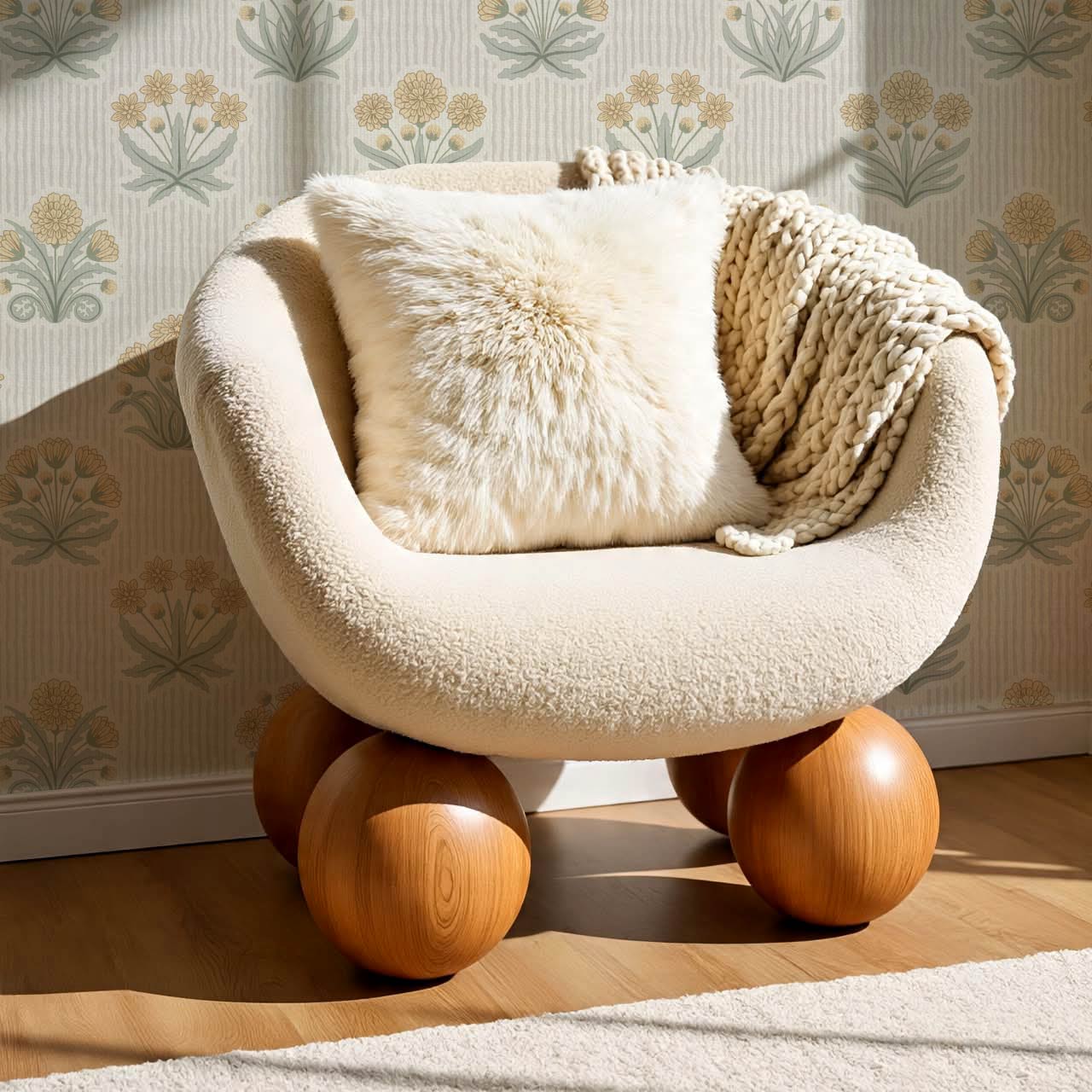 Runa Retro Prairie Folk Flower Honey Ivory Wallpaper
