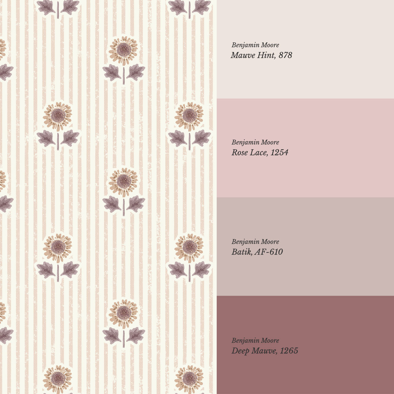 Ruth Floral Textured Stripes Mauve Wallpaper