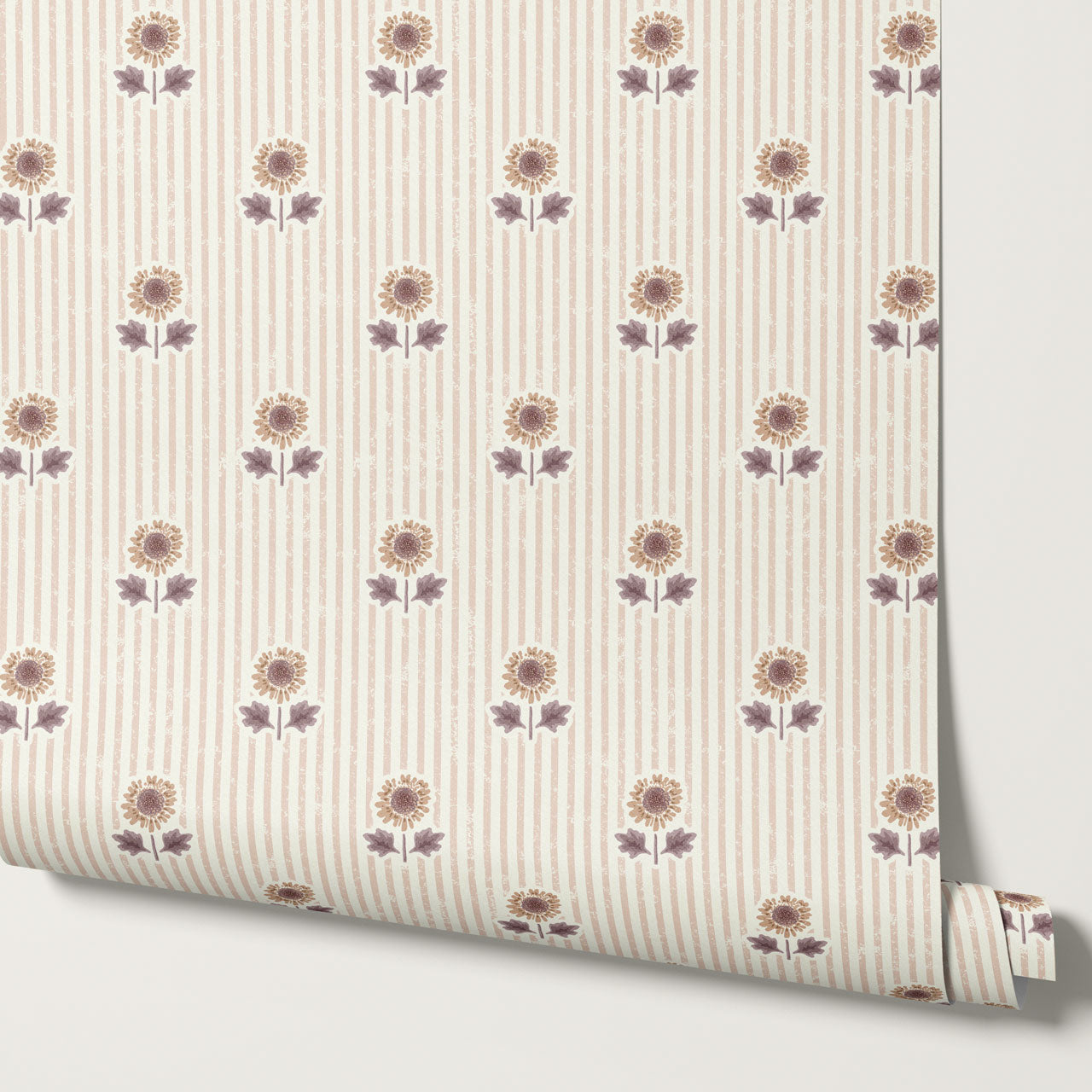 Ruth Floral Textured Stripes Mauve Wallpaper