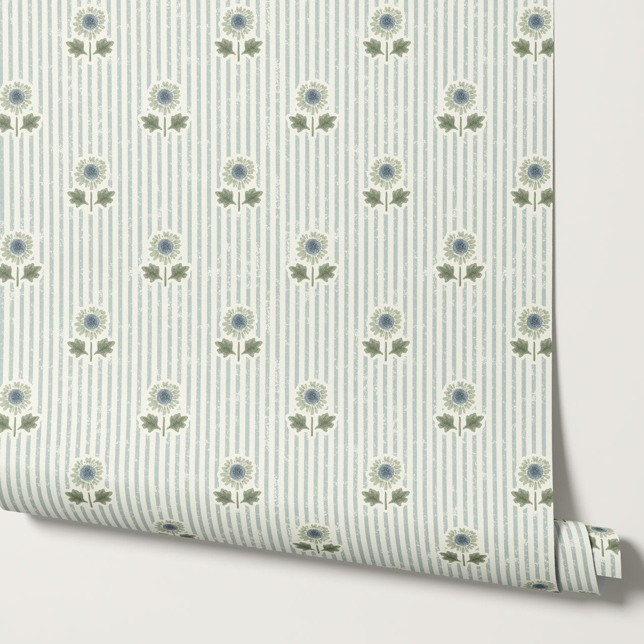 Ruth Floral Textured Stripes Sage Wallpaper