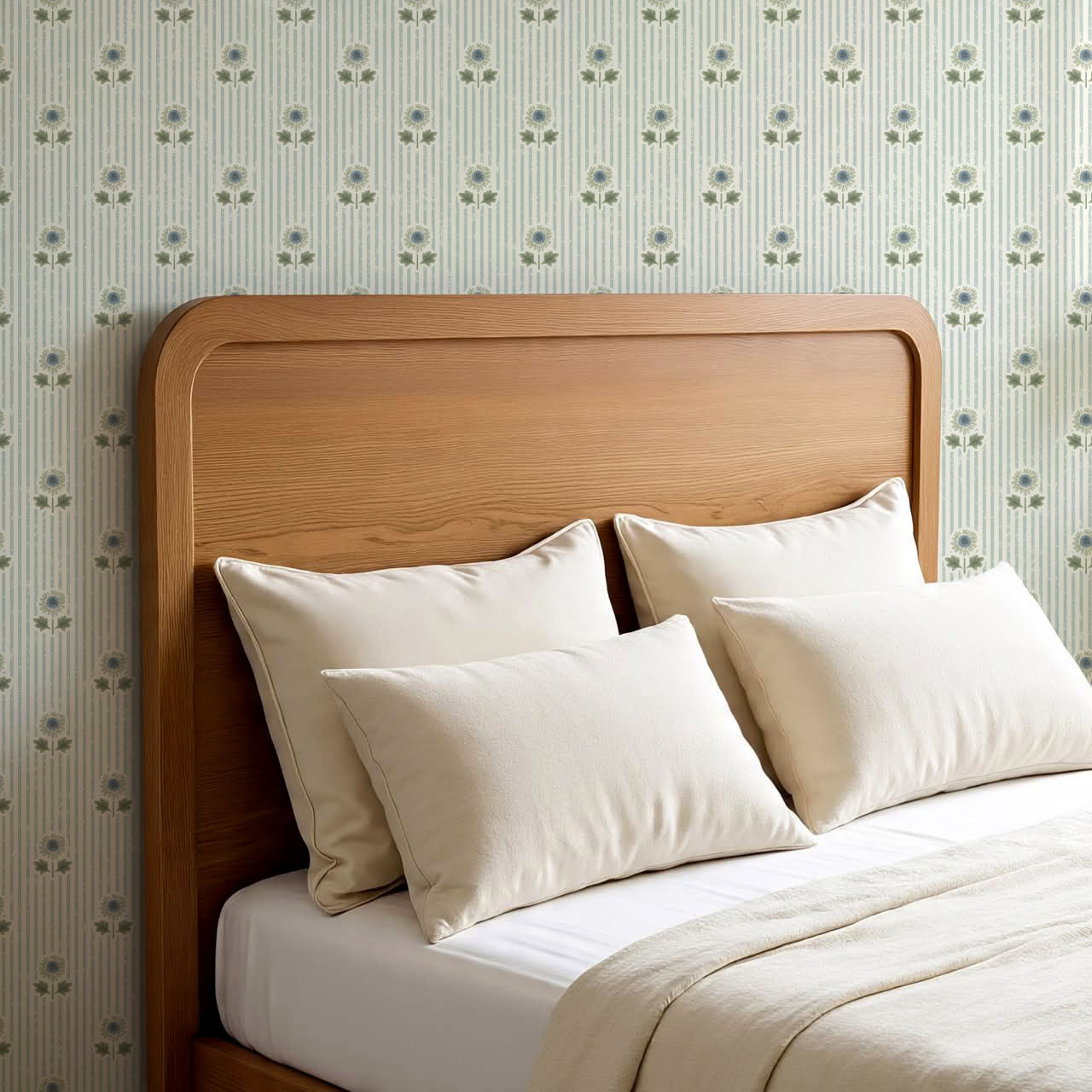 Ruth Floral Textured Stripes Sage Wallpaper