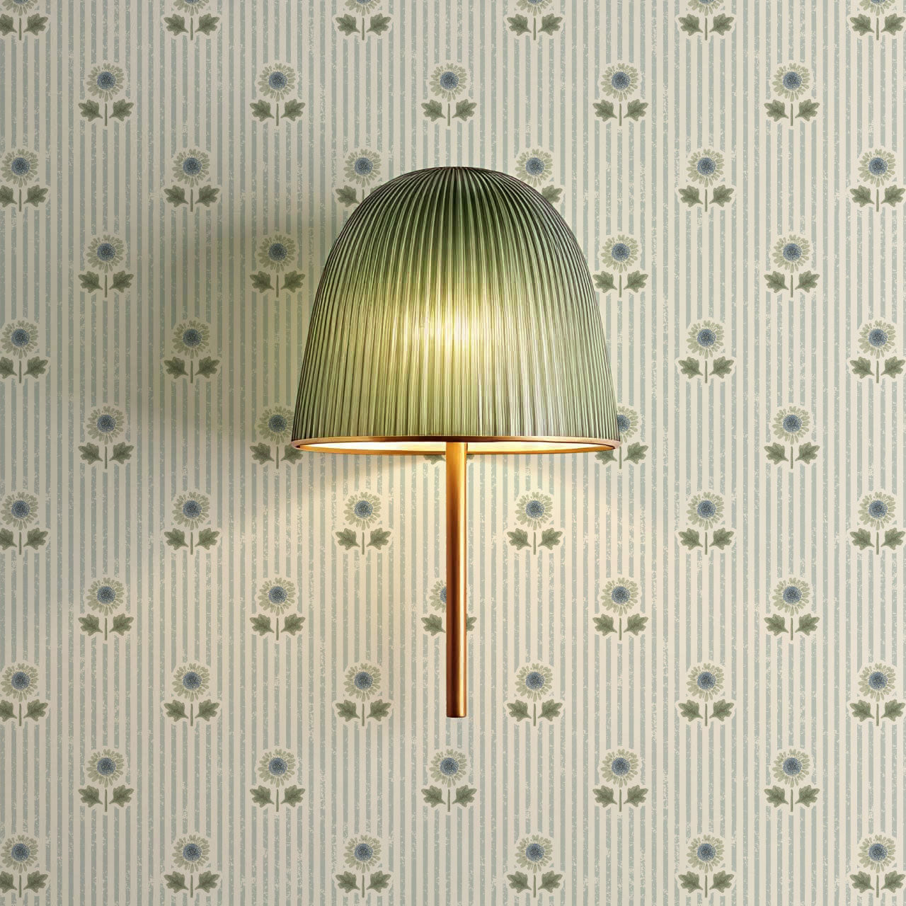 Ruth Floral Textured Stripes Sage Wallpaper