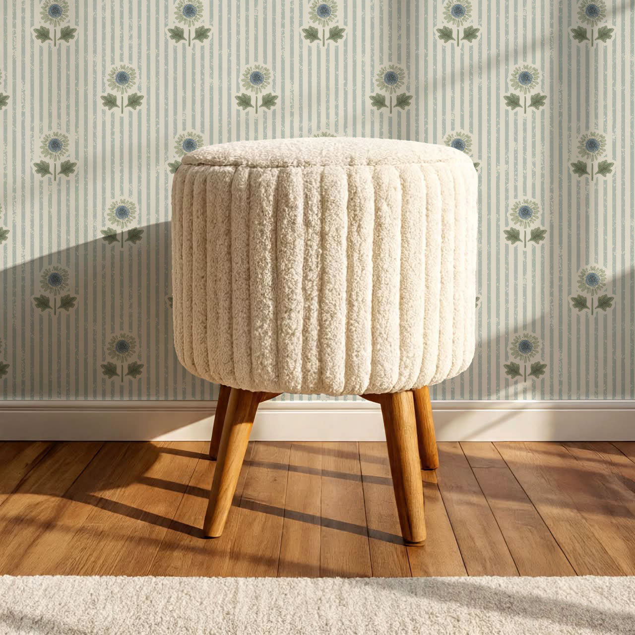 Ruth Floral Textured Stripes Sage Wallpaper