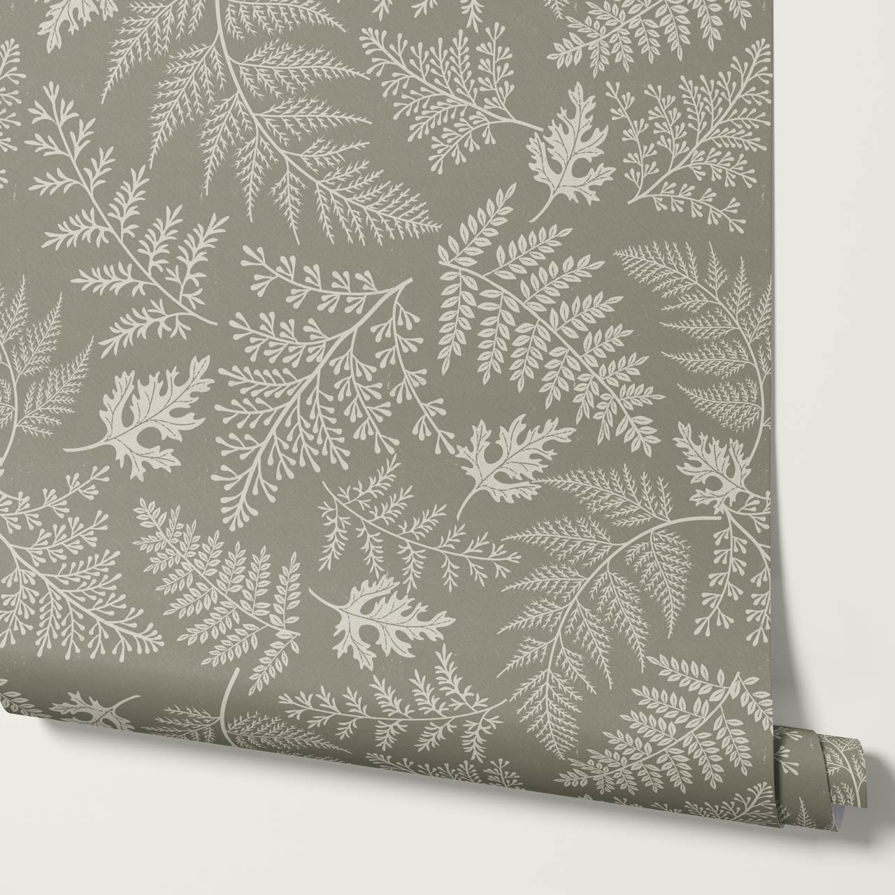 Sabela Woodland Ferns Stone Ivory Wallpaper