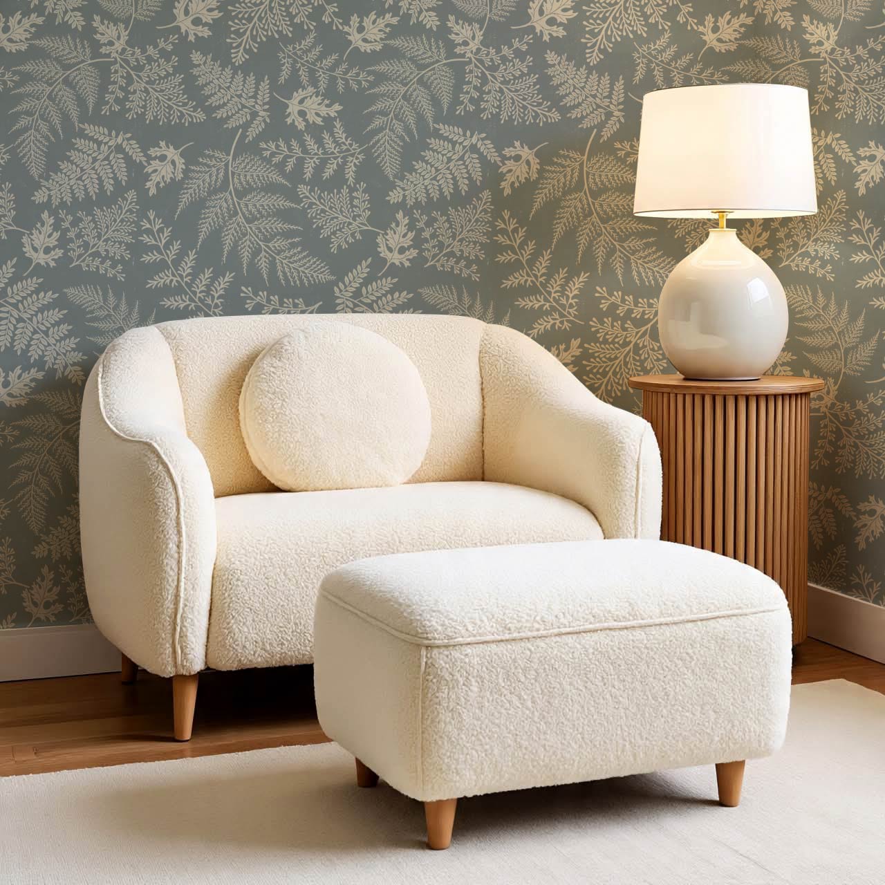 Sabela Woodland Ferns Sea Glass Ivory Wallpaper