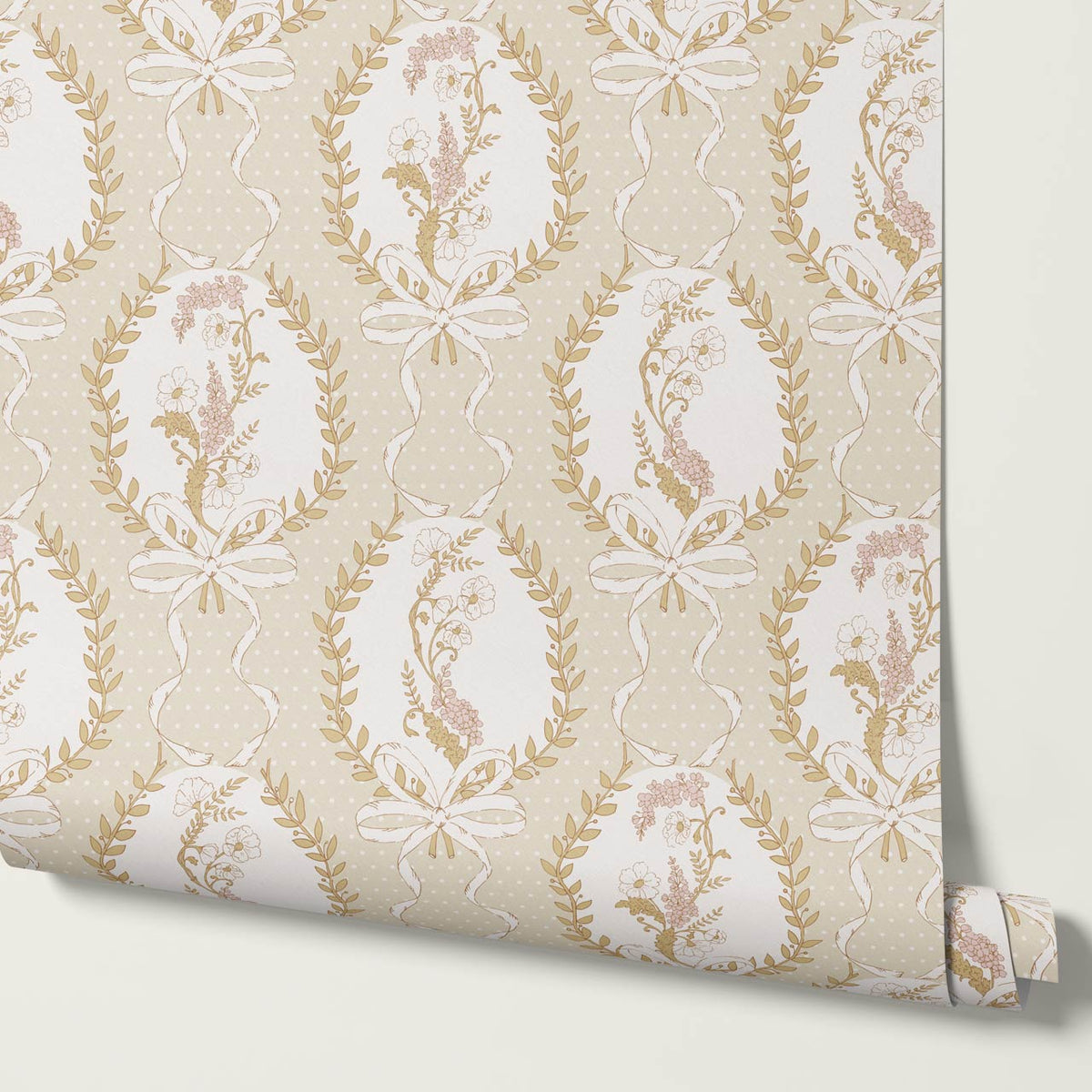 Saioa Rosie Posie Beige Cream Honey Wallpaper