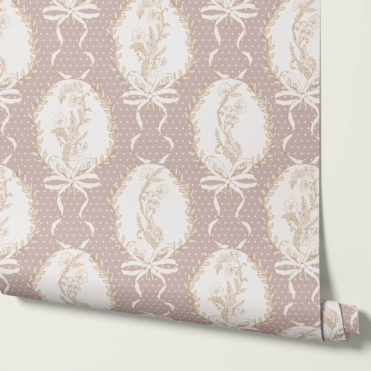 Saioa Rosie Posie Mauve Cream Beige Wallpaper