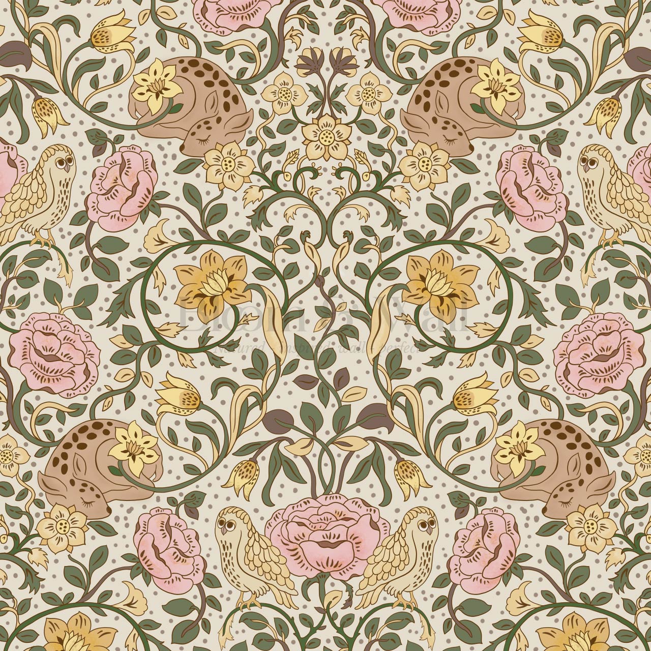 Sarah Deer and Roses Sunny Blush Wallpaper