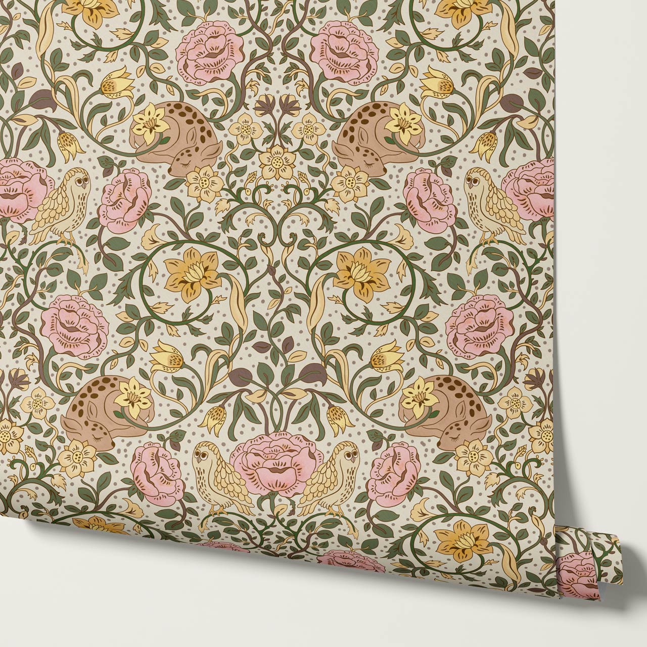 Sarah Deer and Roses Sunny Blush Wallpaper