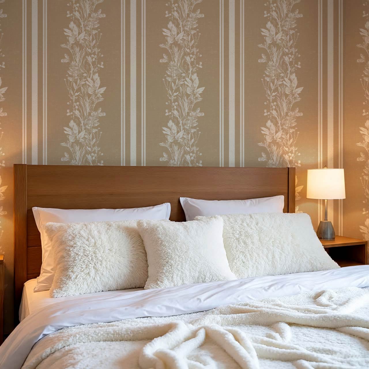 Sarai Wildflower Wide Stripes Beige Wallpaper