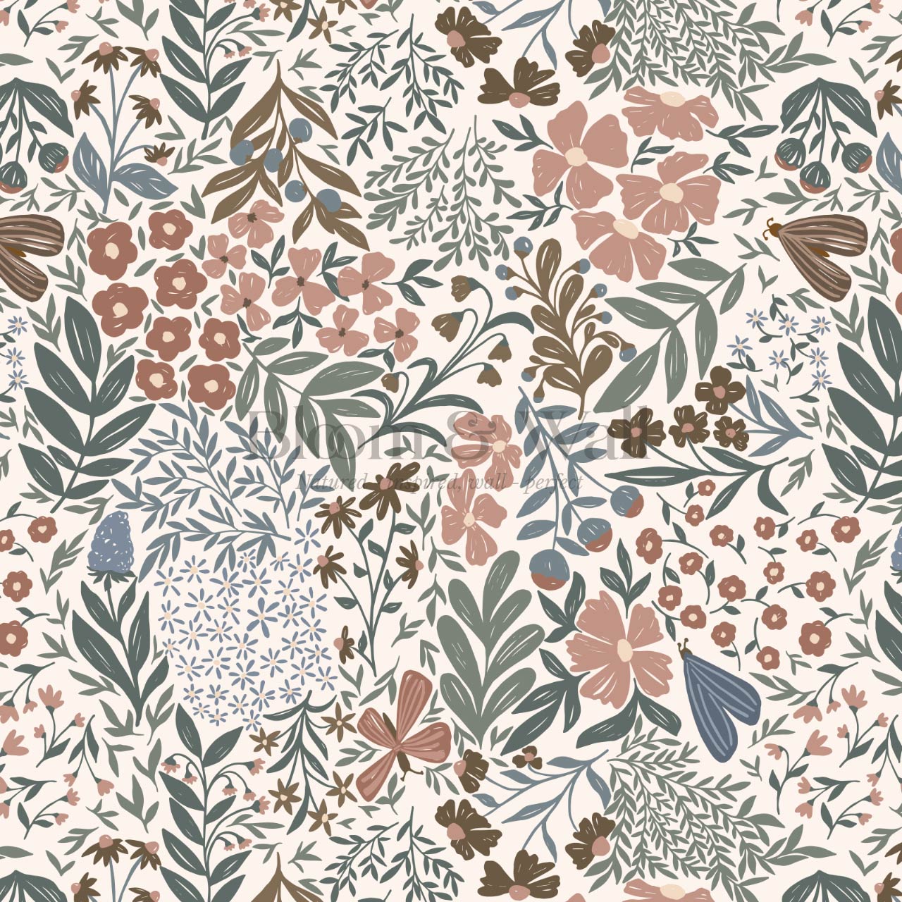 Savannah Garden Grove Floral Cream Earth Wallpaper