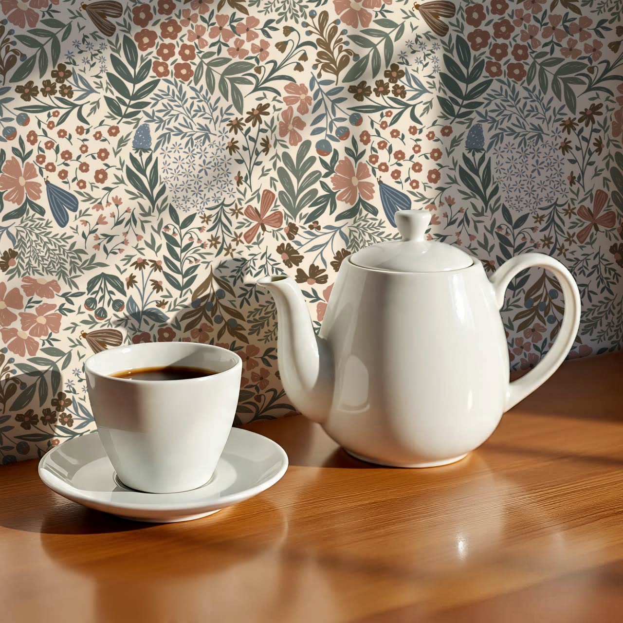 Savannah Garden Grove Floral Cream Earth Wallpaper