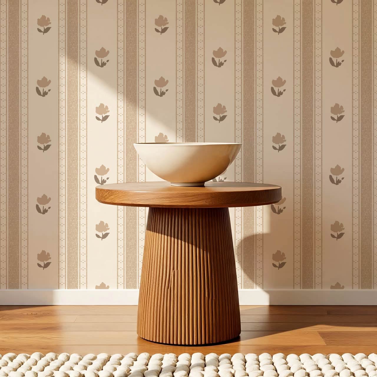 Sawyer Blooming Stripes Fawn Wallpaper